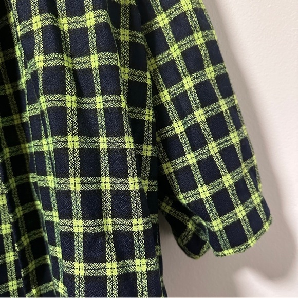 Vintage Plaid Open Front Collarless‎ Blazer Black Blue Neon Green Check Size XL - Picture 6 of 11